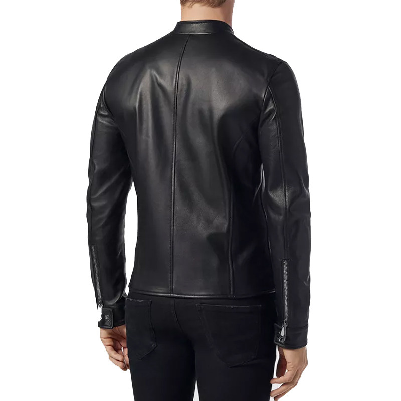 philipppleinpp男士新款黑色羊皮机车夹克皮衣皮衣