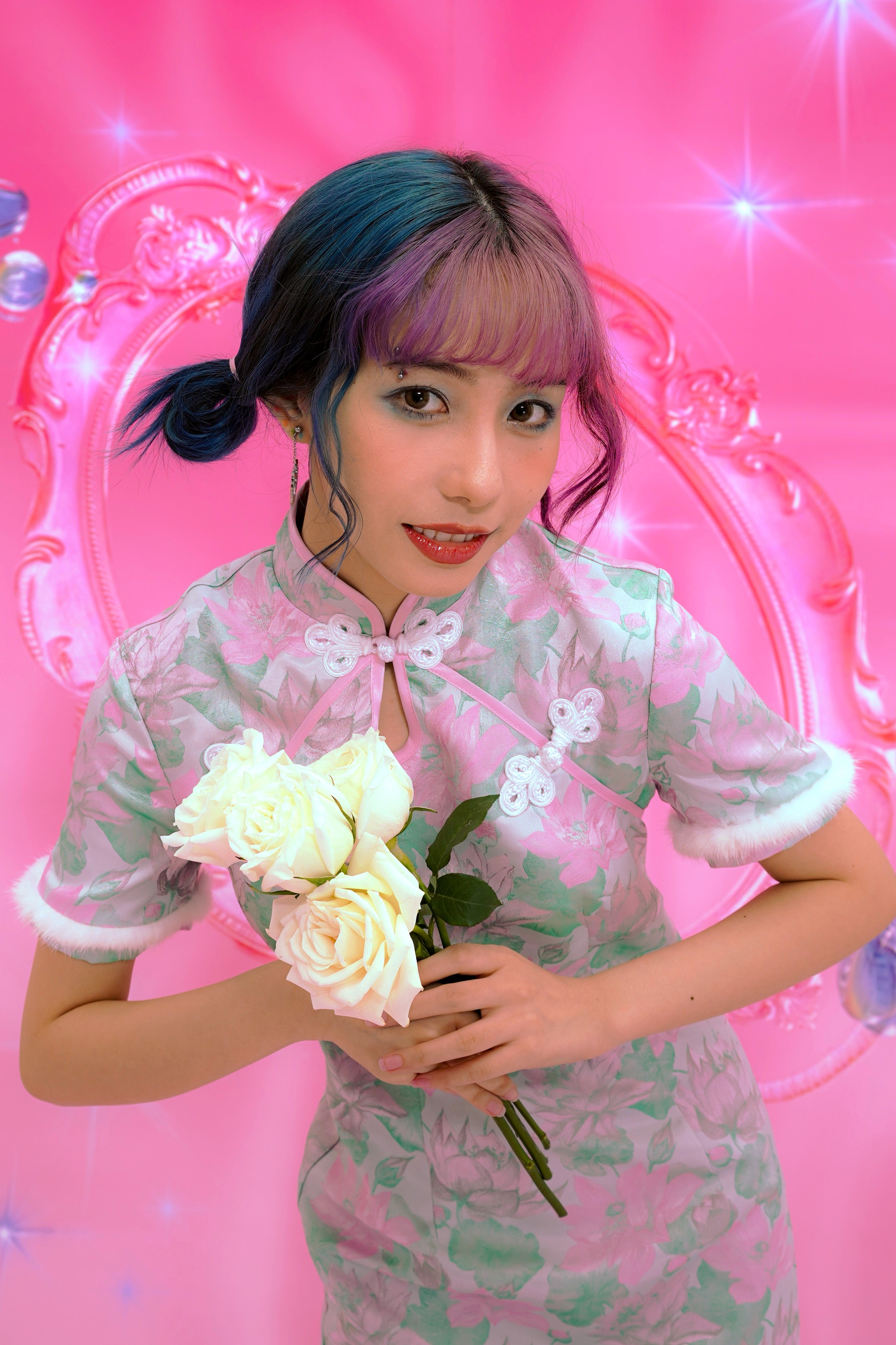 kokori love kiss 原创荷花粉绿梦幻提花旗袍可爱复古千禧