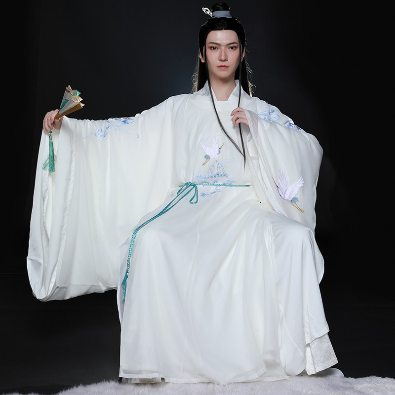 现货鸣皋重工刺绣宋制圆领白色双层男女汉服汉服