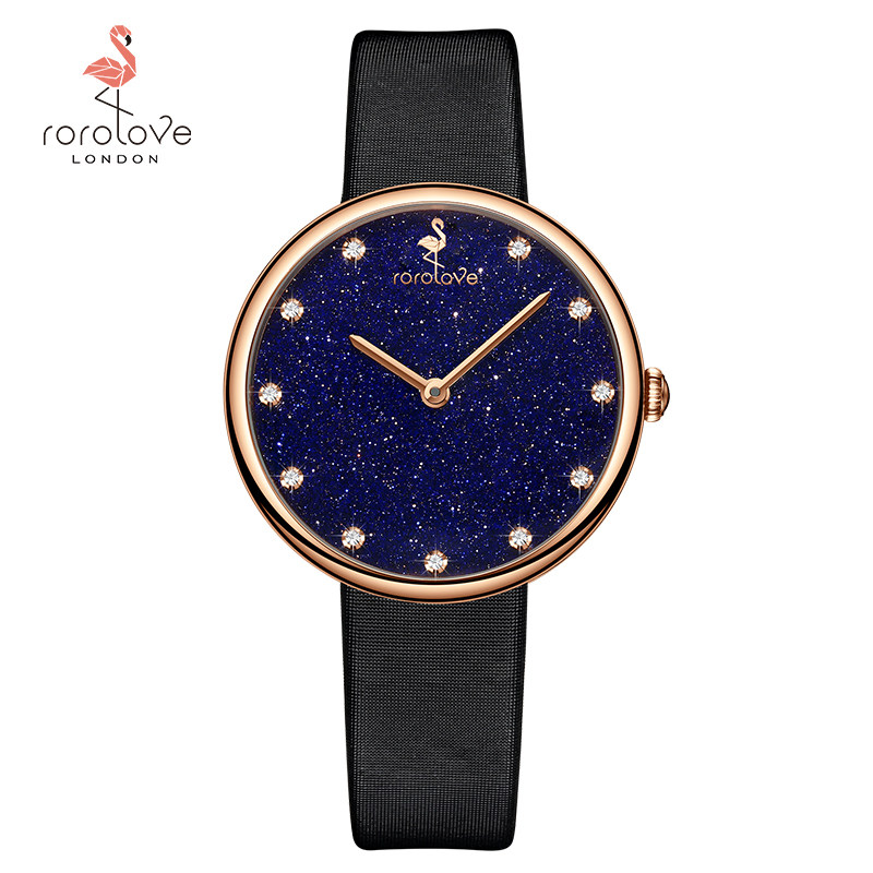 rorolove11颗天然钻石手表女蓝砂石表盘轻奢简约国产腕表