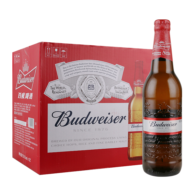 啤酒budweiser百威500ml12瓶瓶装送货啤酒