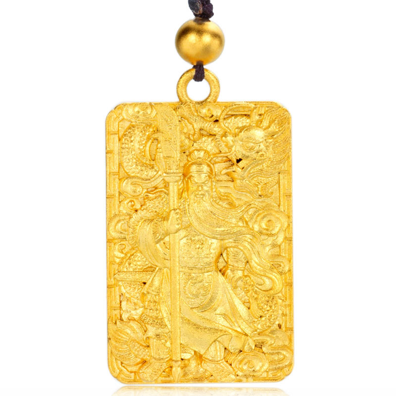足金关公吊坠男士霸气关羽武财神护身符金牌黄金颈饰