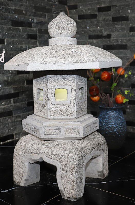 青石石头石灯太阳能摆件石雕户外宫灯庭院仿古石雕