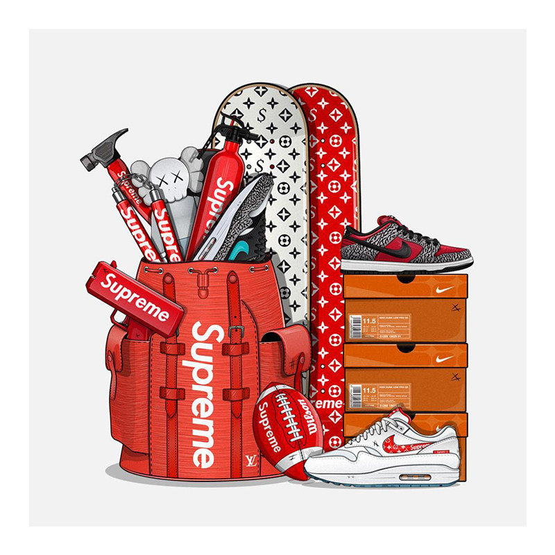 supreme潮牌装饰画offwhite暴力熊挂画潮品流行波普涂鸦现代装饰画