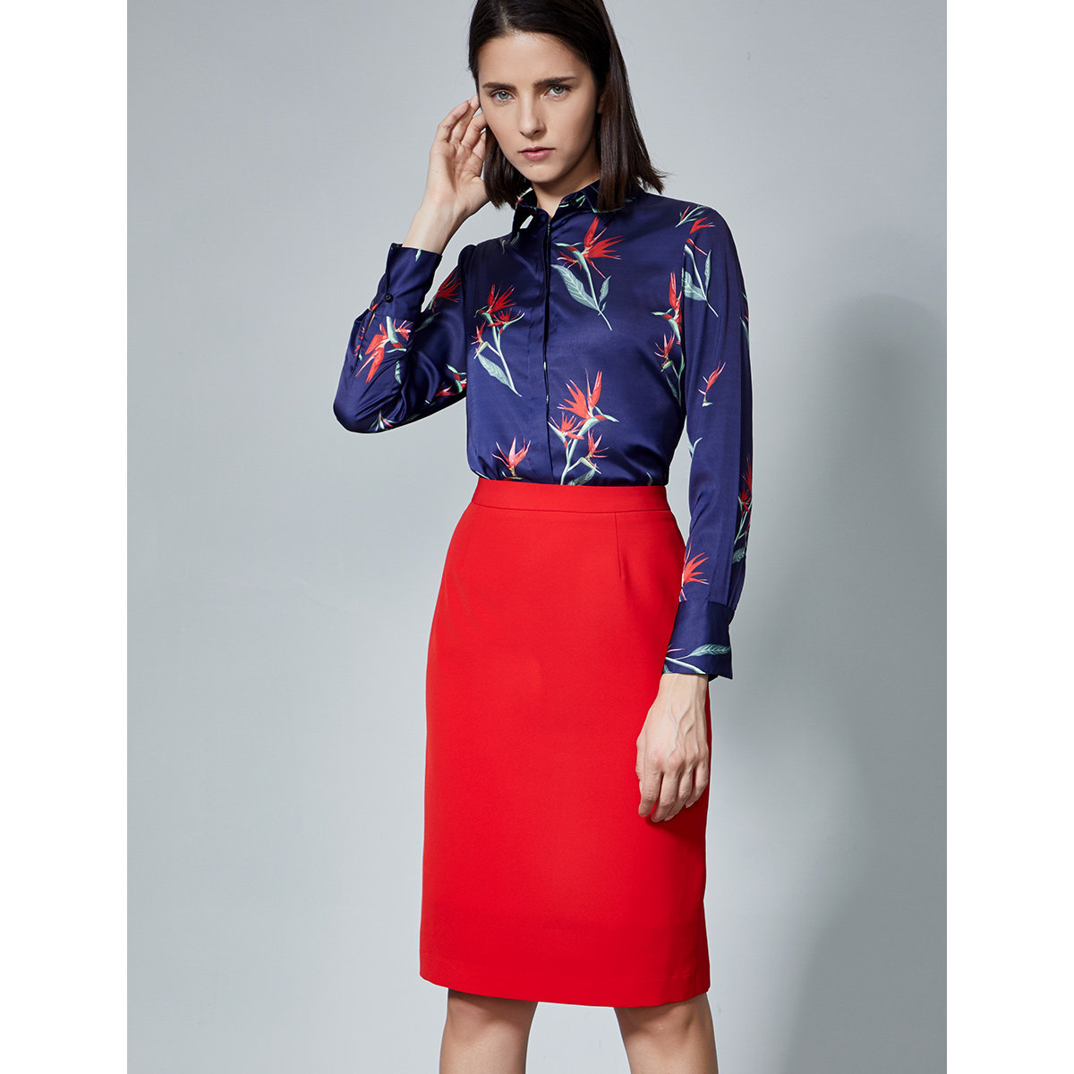 iwode半身西裙红色百搭气质优雅腰包埃沃高腰包半身裙