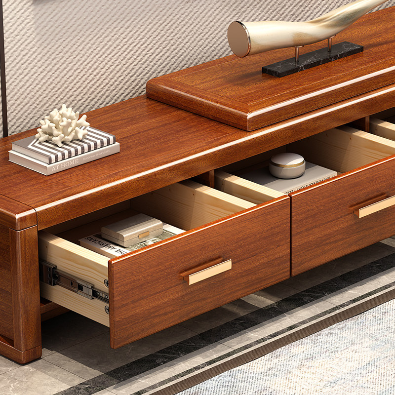 胡桃木电视柜全实木客厅地柜茶几柜组合小户型现代家具实木影视柜