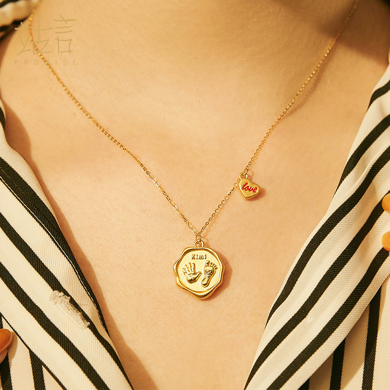 宝宝黄金吊坠足金儿童项链金牌金子婴儿定制颈饰