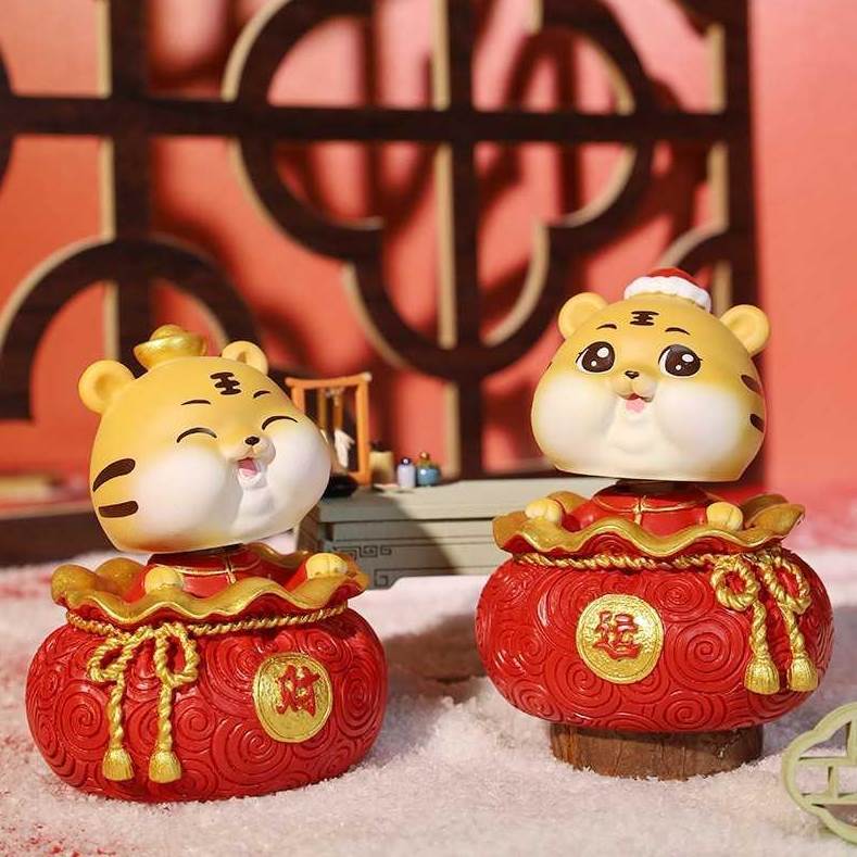 可爱小老虎摆件创意国潮风2022虎年公仔贺新年礼品树脂工艺品t4