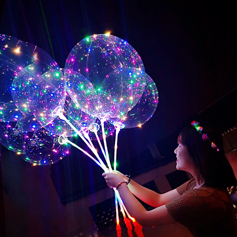 网红透明波波球带灯火爆款发光气球夜市地推儿童卡通玩具发光气球
