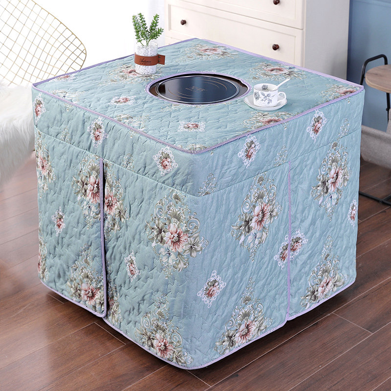 烤火新款电炉罩套80x80圆孔暖炉桌布加厚正方形微波炉罩