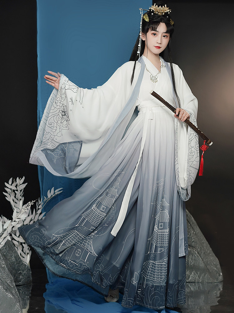 御篇墨莲亭正品原创汉服女制大袖衫齐腰襦裙魏晋汉服