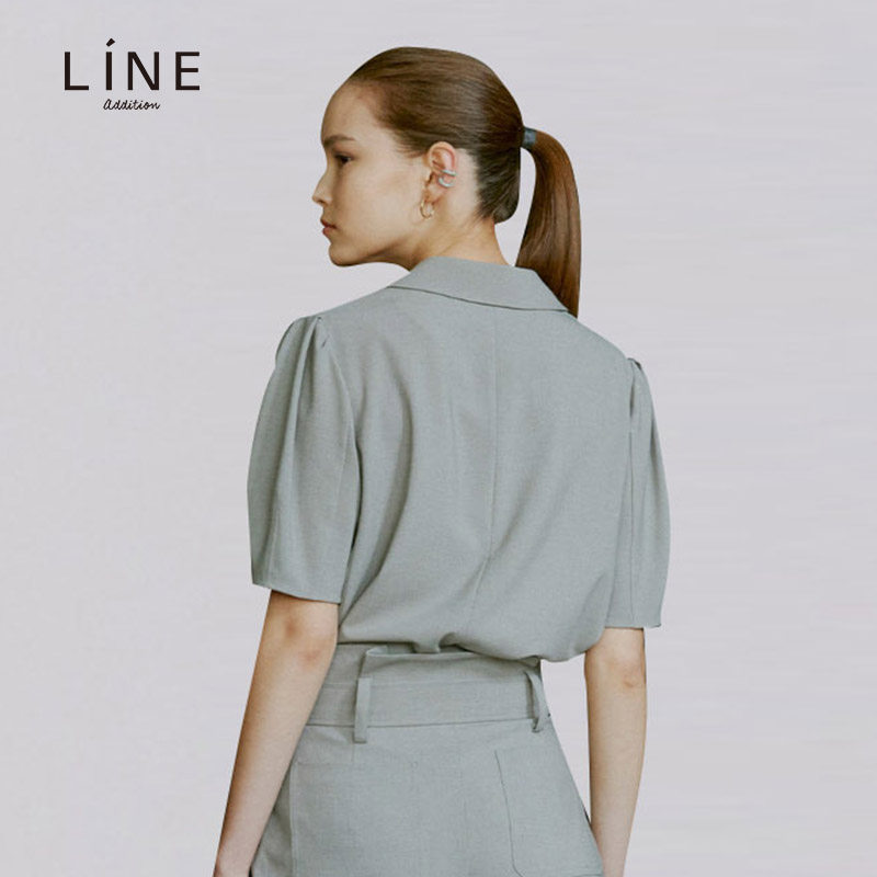 line女装韩国秋季新品收腰纯色短袖气质衬衫衬衫