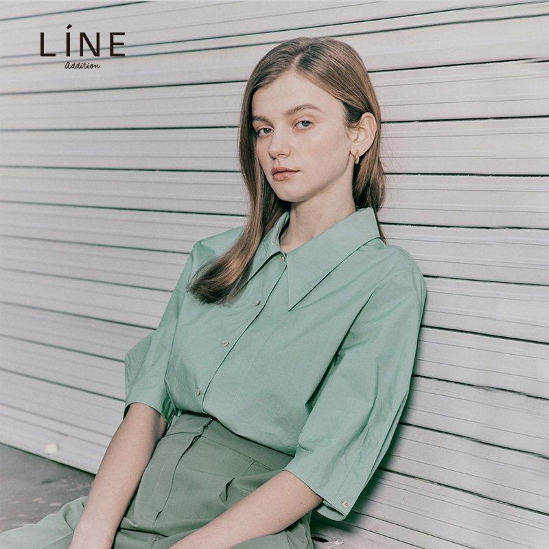 line韩国女装夏季新品职业ol简约中袖衬衫衬衫