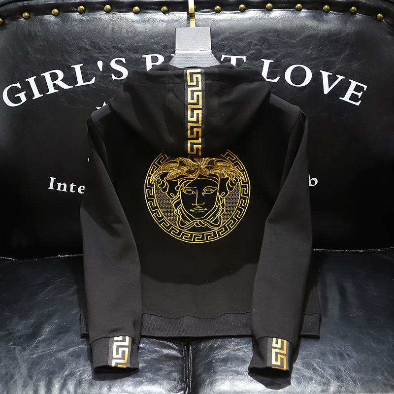 卫衣男开衫外套秋冬新款欧洲站欧货潮流美杜莎刺绣精神小伙夹克男