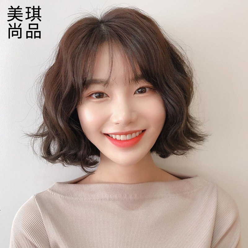 假发短发空气刘海泡面蛋卷卷头真人发丝蓬松日常整顶假发