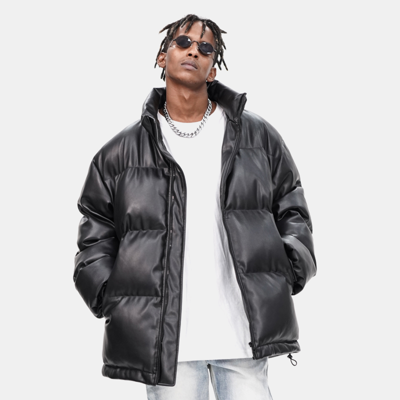 BTW冬季面包服男PU皮质棉服嘻哈高领外套潮黑色加厚保暖机车棉衣