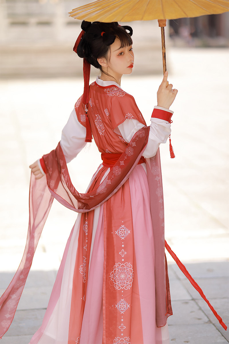 千诗墨汉服女正品原创唐制褙子齐腰褶裙日常白菜全套中国风古装秋