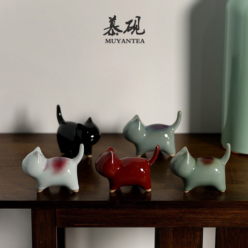 慕砚钧窑陶艺手工小萌猫茶宠茶道功夫功夫茶茶具茶宠摆件