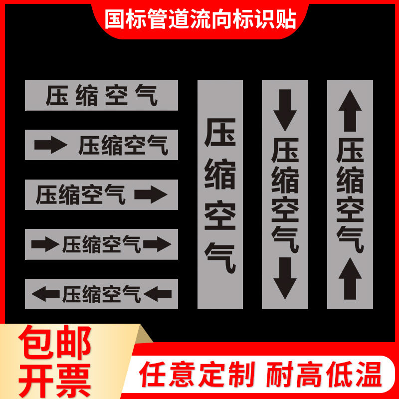 管道压缩空气标识色环天然气自来水蒸汽标牌标签流向标志牌