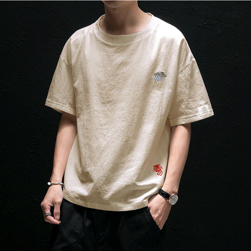 亚麻潮牌夏季恤男短袖中国国风棉麻半袖宽松t恤