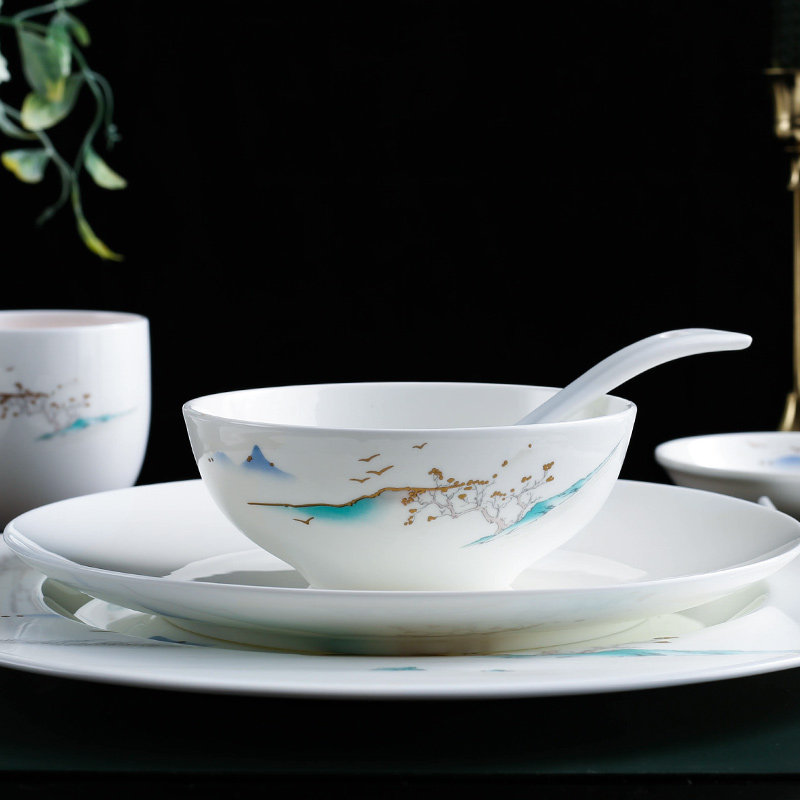 酒店高档中餐骨瓷摆台餐具餐厅位餐摆盘会所豪华包厢碗盘骨碟套装