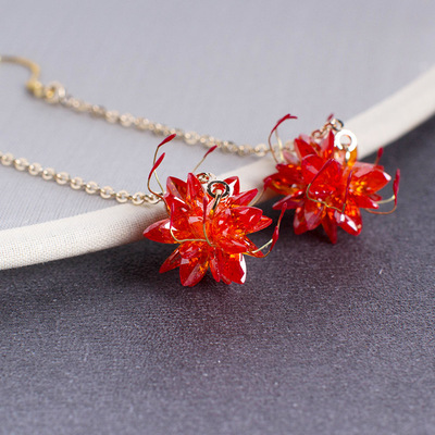 古风汉服彼岸花耳环曼珠沙华耳坠锆石长款吊坠耳饰无耳洞耳夹耳钉