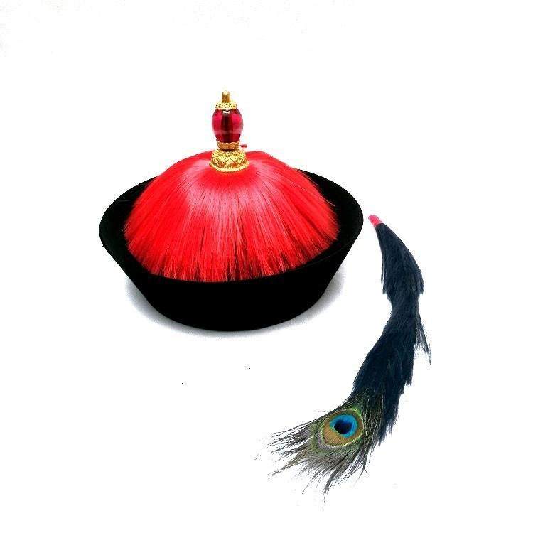 新款戏剧鞑子帽古装头饰清朝顶戴花翎太监帽清朝官帽官衣官靴包.