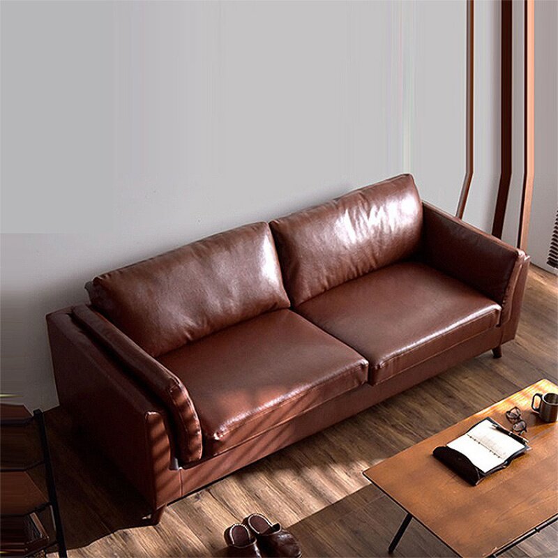 北欧皮质沙发小户型三人简约现代商务接待办公室皮艺沙发黑色pu皮