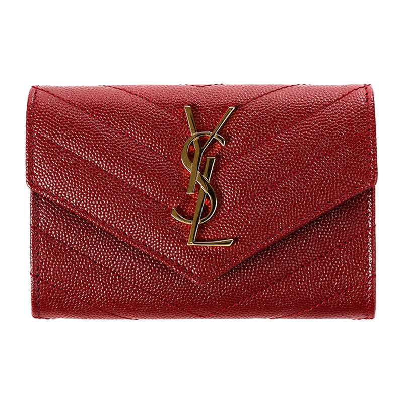 ysl圣罗兰女包官网正品品红色牛皮休闲时尚短款钱夹女士包袋