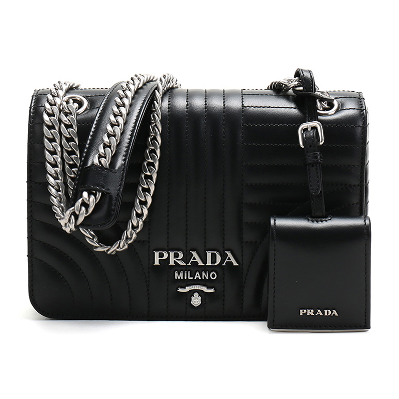 prada普拉达经典女包黑色皮革手提链条单肩斜挎包女士包袋