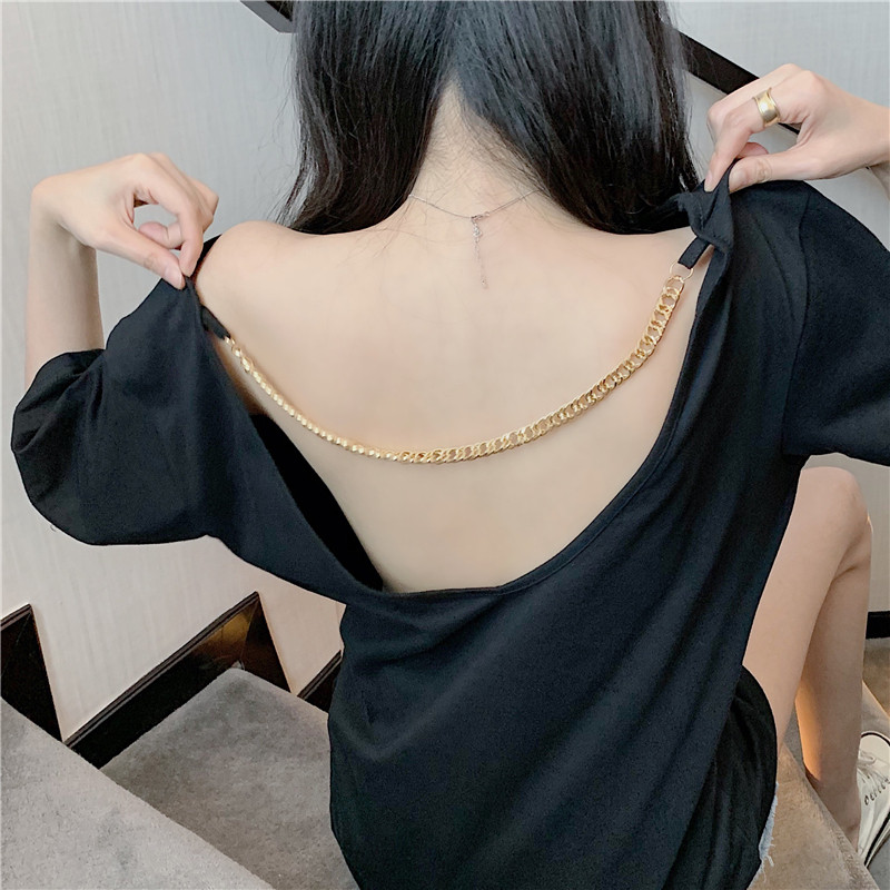 【蕾丝衫】夏季新款洋气性感露背宽松休闲短袖t恤女ins超火