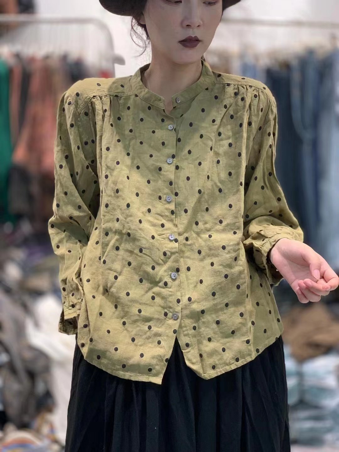 表哥粉丝专享2022年秋季文艺刺绣波点汉麻衬衫衬衫