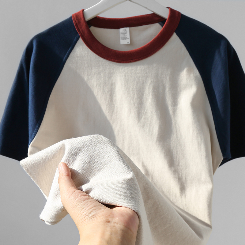 270g重磅精梳棉滚领撞色落肩袖短袖t恤 日系风休闲百搭上衣情侣款
