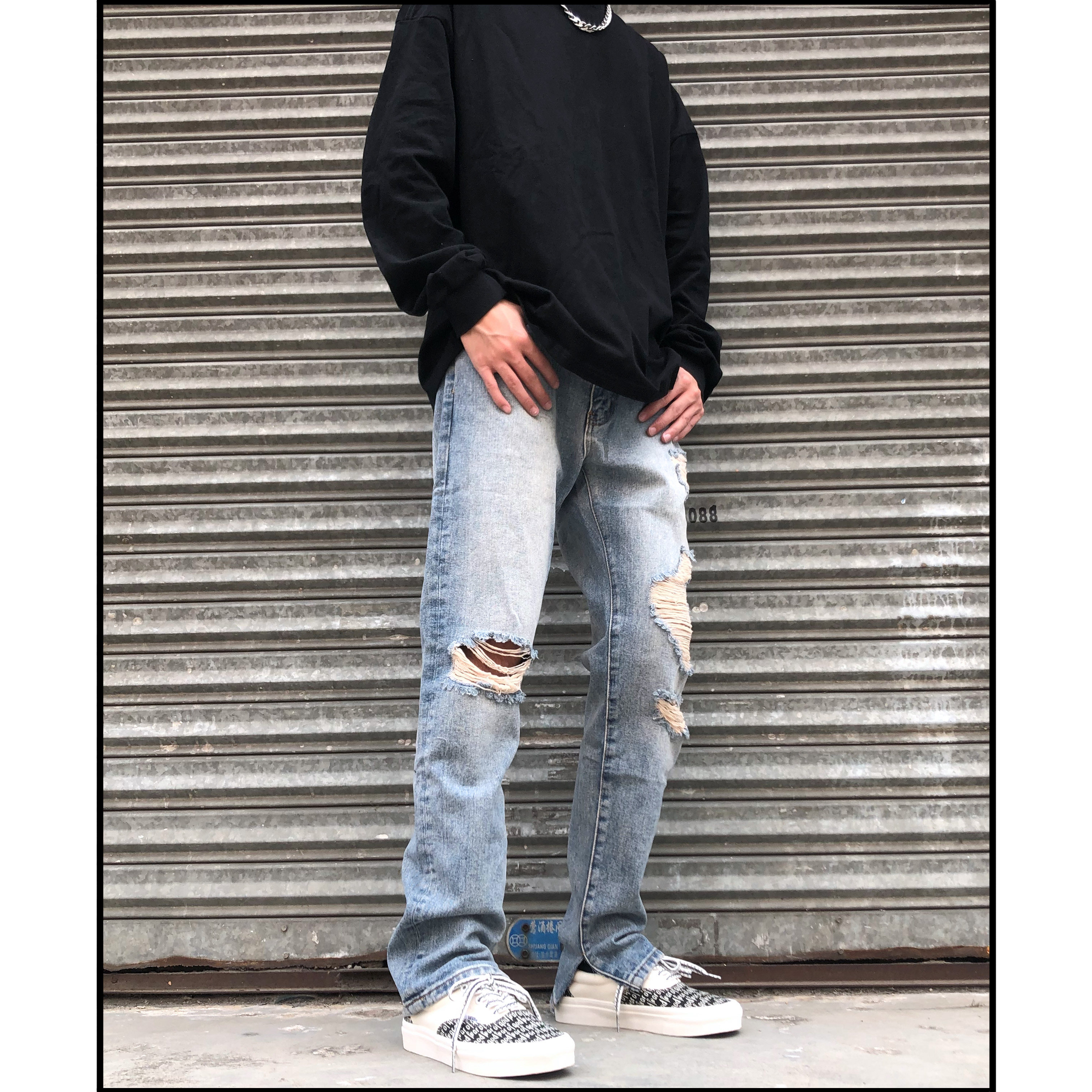 2088原创欧美fog风高街水洗做旧破洞破坏男女牛仔裤