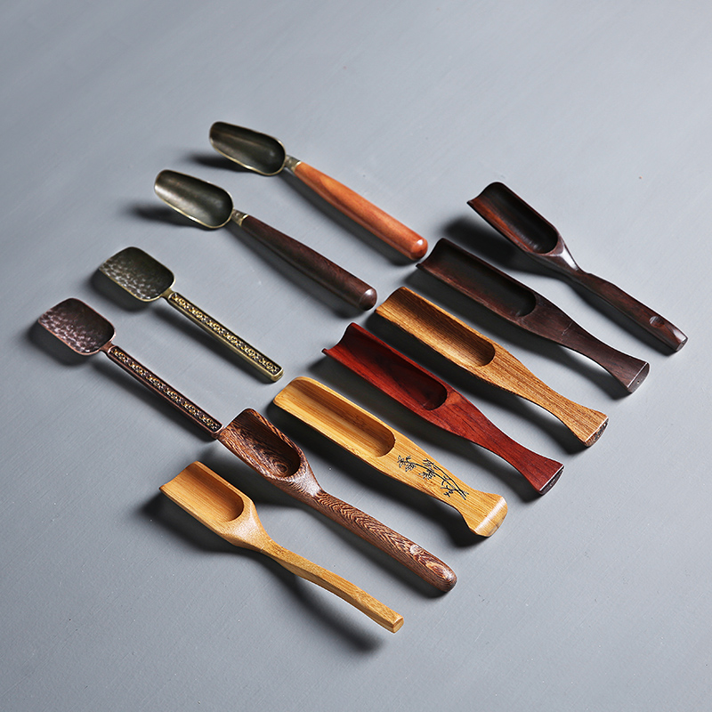 檀木合金茶匙茶勺竹制茶铲花梨木茶则茶叶勺子茶匙