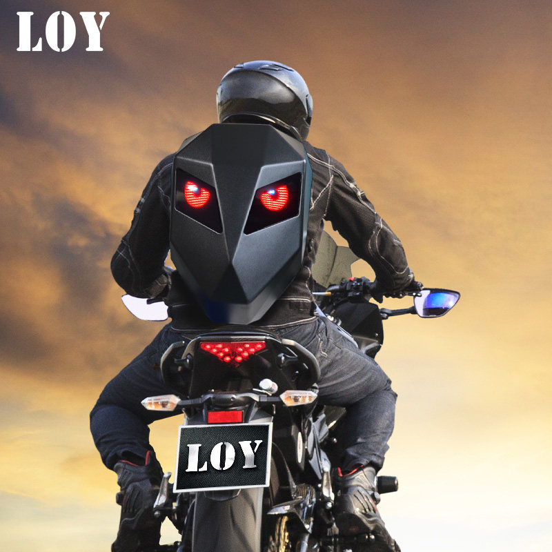 loy钢铁侠骑行摩托车背包led机车双肩包硬壳防水骑士包