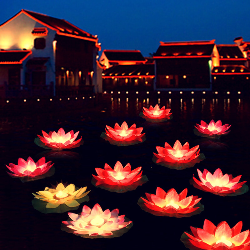 荷花七夕情人节中秋水上丝布花灯莲花水灯许愿荷花灯