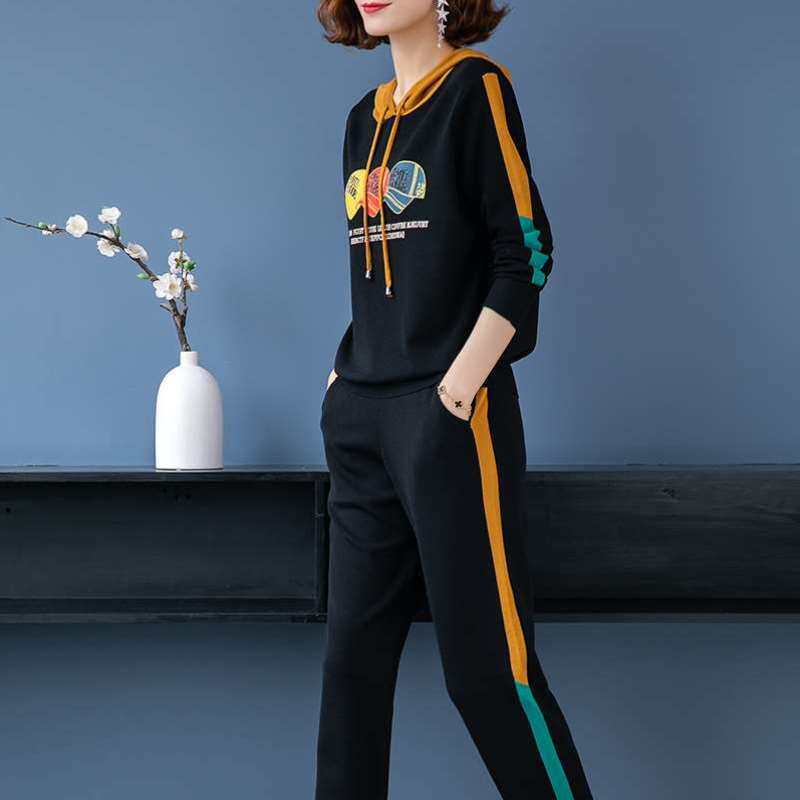 洋气大码女装休闲运动服套装减龄春秋季胖mm高端针织两件套时尚潮
