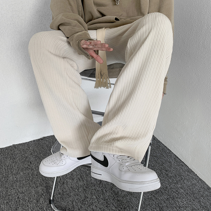 秋冬季灯芯绒裤子男宽松直筒加厚雪尼尔阔腿裤潮牌大码编织绳卫裤