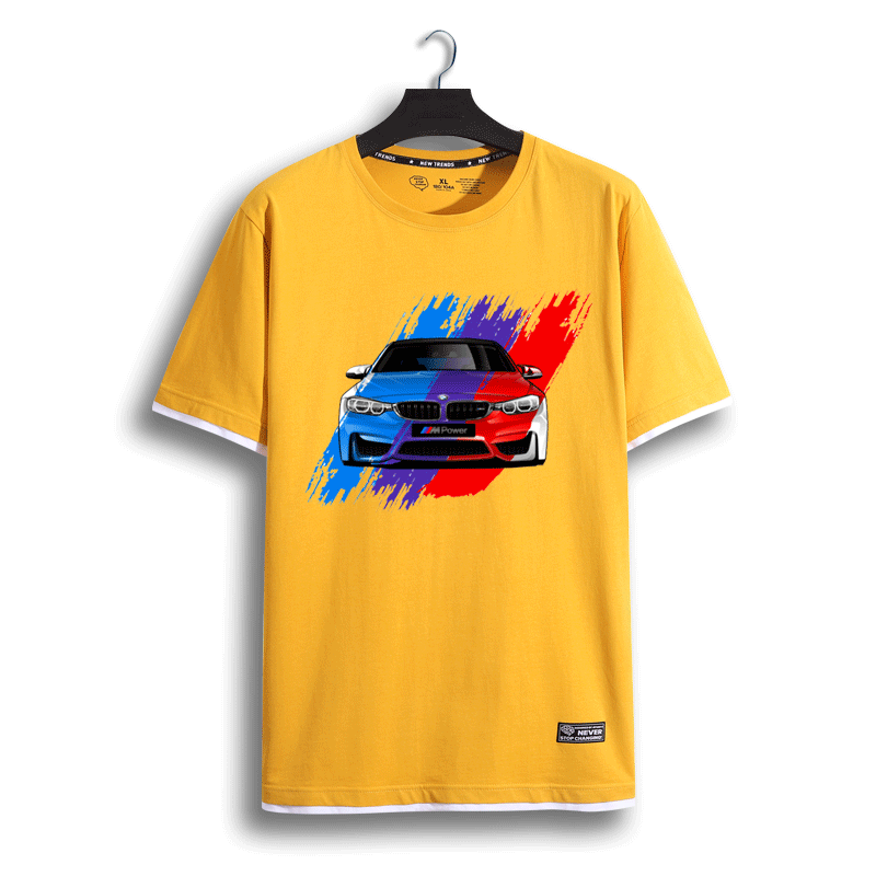 bmw宝马mpower汽车文化爱好者短袖t恤车友会假两件短袖定制衣服