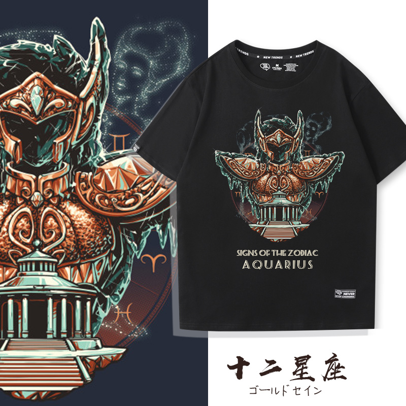 十二星座圣斗士星矢短袖t恤黄金圣衣十二宫动漫假两件情侣半袖