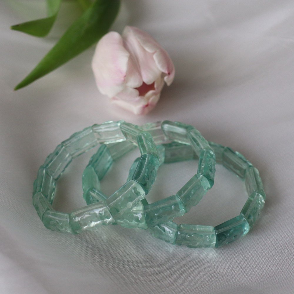 灵物有约天然雕刻花朵暖宫石绿萤石手排手镯手链