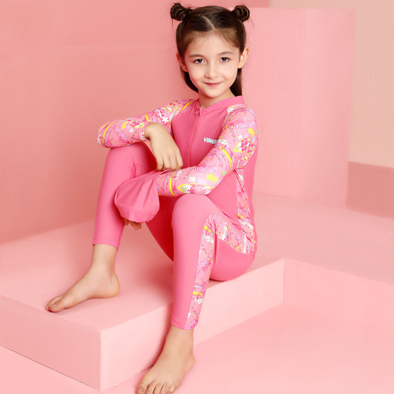 英发儿童泳衣女孩连体防晒男童中大童学生青少年长袖长裤游泳套装