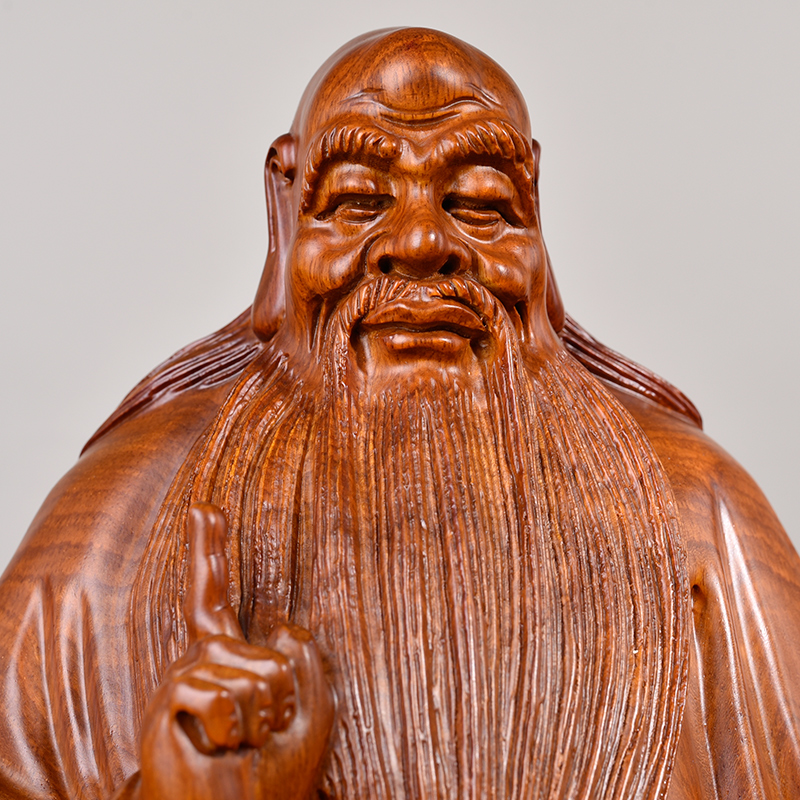黄花梨实木雕刻老子问天摆件圣贤道教神像家居木雕