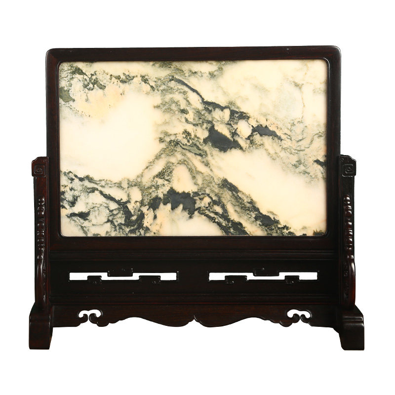 插屏大红酸枝云石红木复古台屏中式实木家居装饰木雕