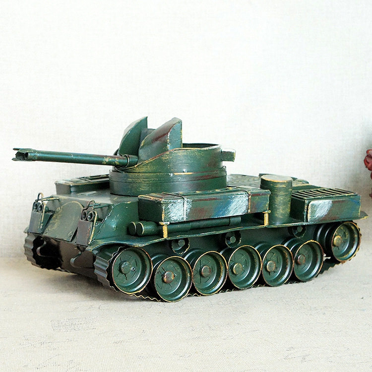 金属手工铁皮美系双炮管大炮霸气战车摆件