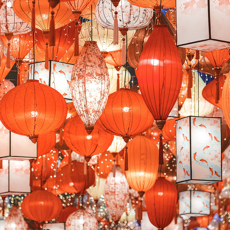 灯笼中国国风羊皮方形搭配异形花灯商场美陈灯笼