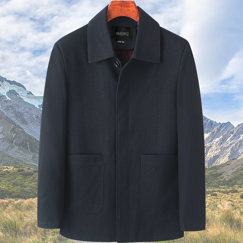 中老年男士春秋季翻领休闲外套宽松大码爸爸夹克爷爷扣子款上衣