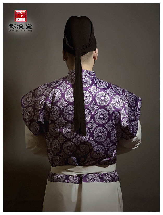汉堂唐制交半臂紫地立狮宝相花纹复原原款汉服汉服定制