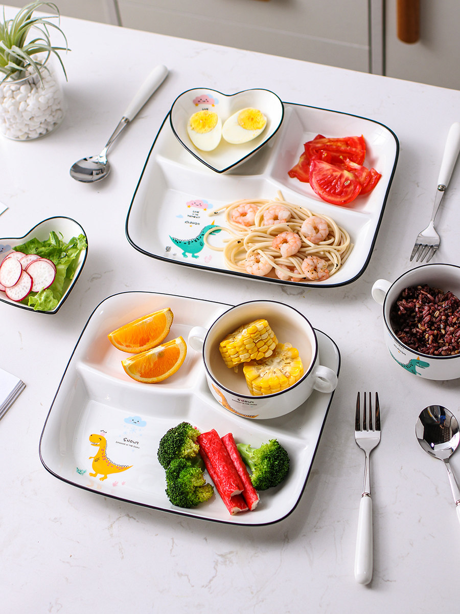 分格减脂分餐盘一人食家用家庭早餐餐具儿童陶瓷三格减肥定量盘子